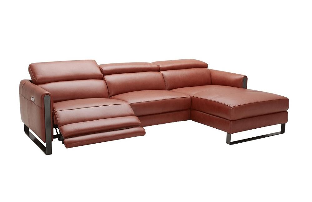Alanzo Orange Reclining Leather Sectional Sofa (Right hand facing chaise  (as shown))-Buy ($5400) in a modern furniture store Fairfield, NJ