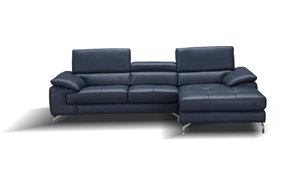 RIALTO Blue Leather Sofa (Left Facing)-Buy ($3690) in a modern furniture store Fairfield, NJ | Casa Eleganza Furniture & Mattress