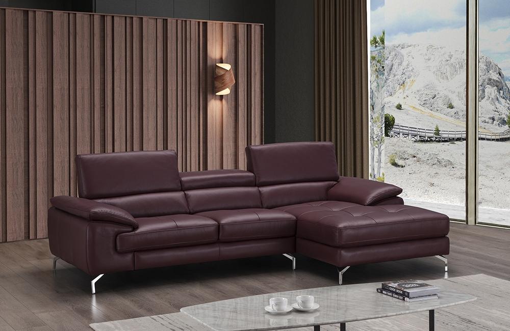 RIALTO Maroon Premium Leather Sofa (Left Facing)-Buy a modern furniture store Fairfield, NJ | Casa Eleganza Furniture &