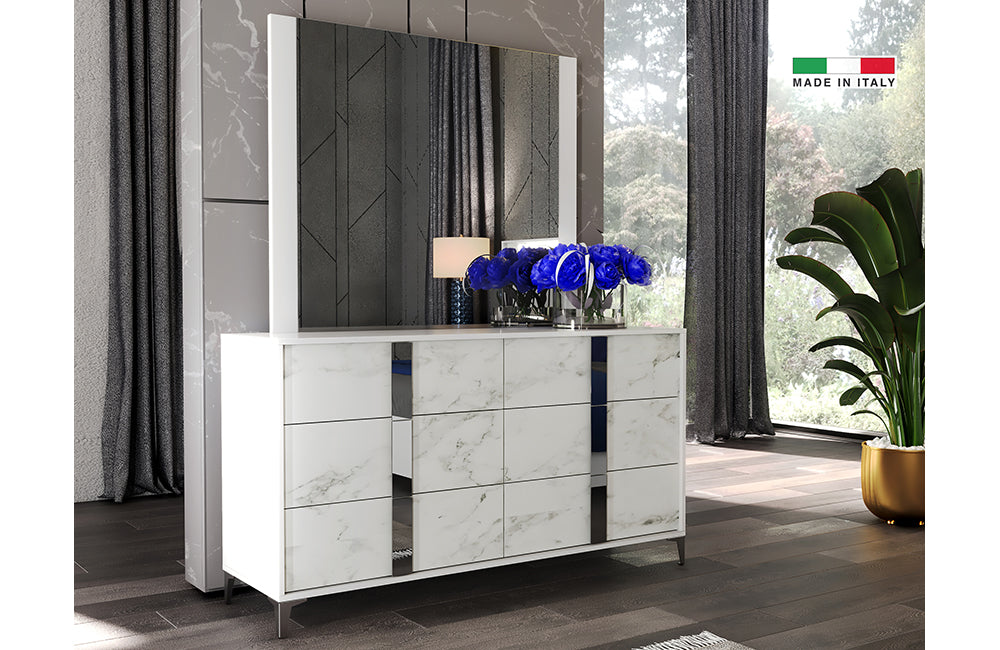 Antonella White Marble Modern Dresser and Mirror Antonella White Marble Modern Dresser and Mirror