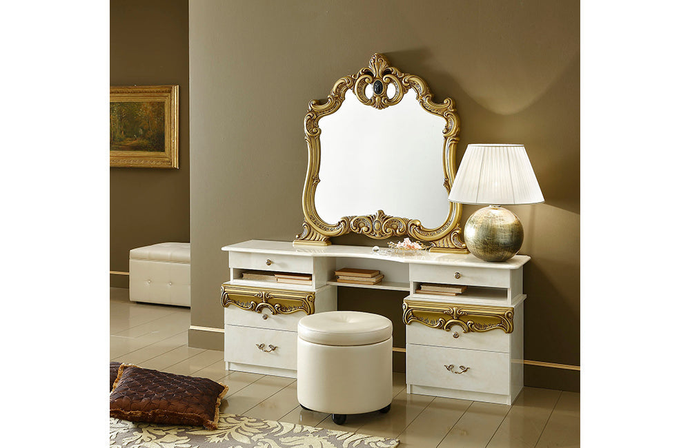 Barocco Ivory w/Gold Vanity Dresser – Casa Eleganza Furniture & Mattress