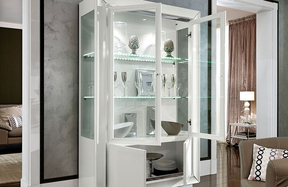 Modern Dining Dinette Sets With China Cabinet Dama Bianca 2-Door