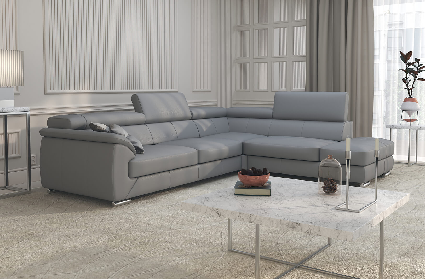 Nicole Gray Leather modern sectional