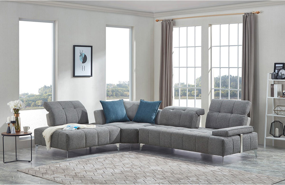 Divani Casa Nash Modern Grey Fabric Sectional Sofa Adjustable