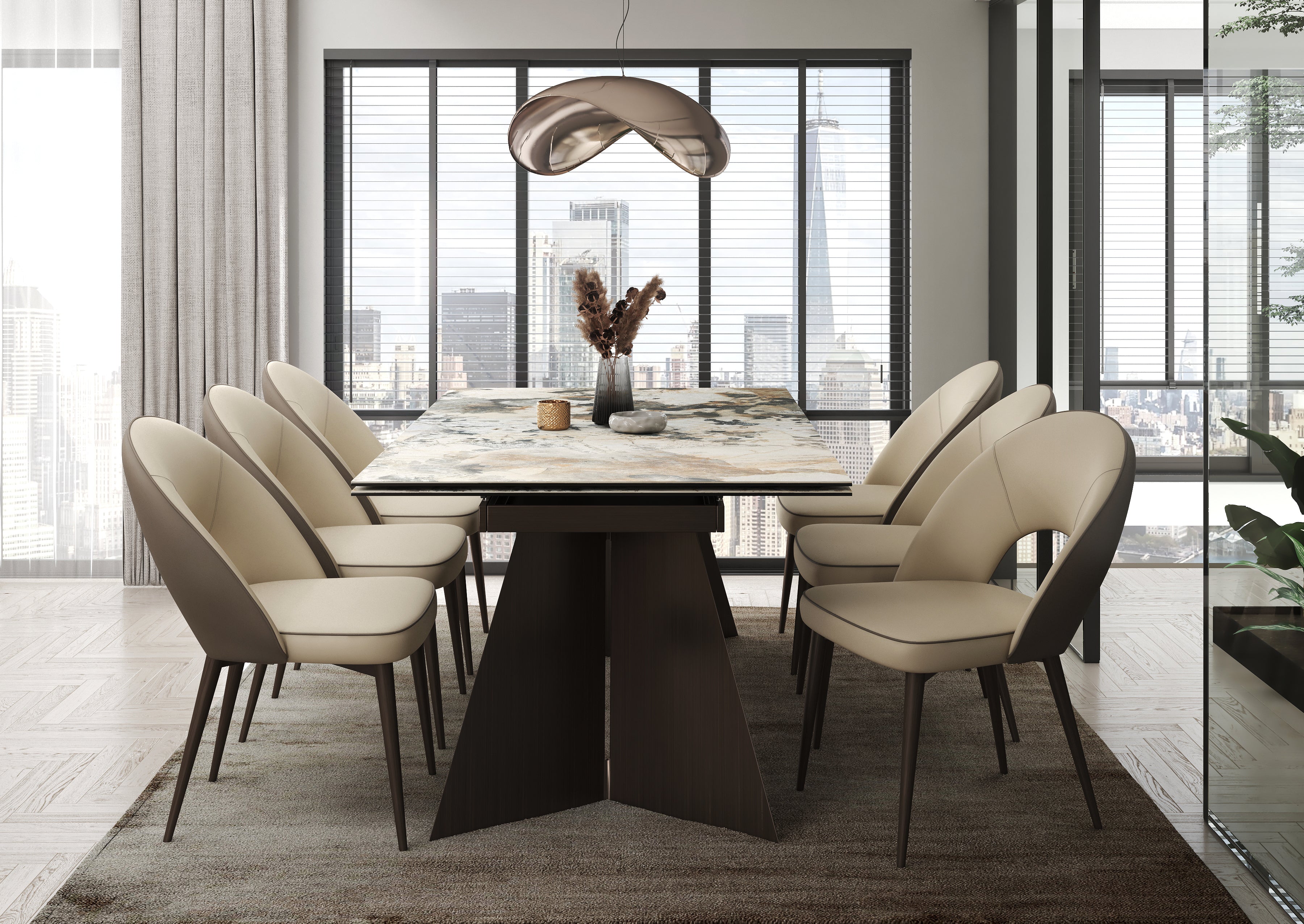 Dante Ceramic Dining Table with Modena Beige Chairs – Casa