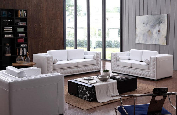 Raegan Modern White Leather Sofa Set