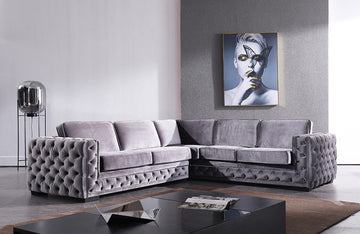 Divani Casa Jean Modern Grey Velvet Sectional Sofa