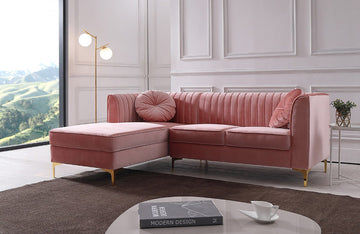 Divani Casa Rachel Modern Pink Velvet Left Facing Sectional Sofa