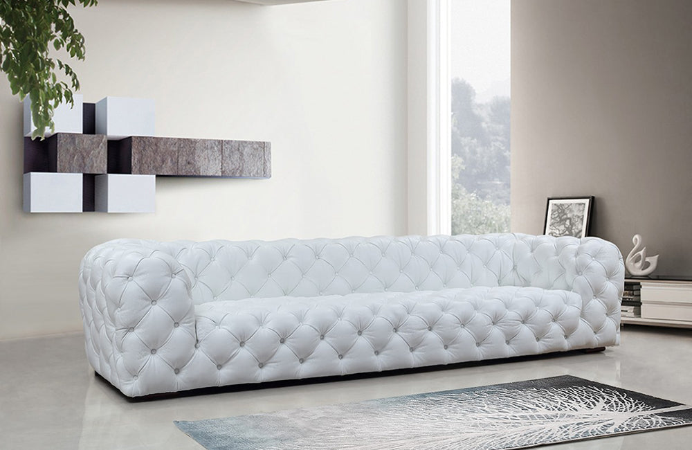 Divani Casa Dexter Transitional White Full Italian Leather 4 Seater Sofa