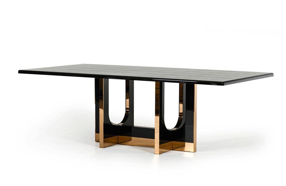 Padua Modern Black Crocodile & Rosegold Dining Table