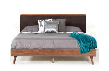 Marshall Mid-Century Modern Brown Fabric & Walnut Bed