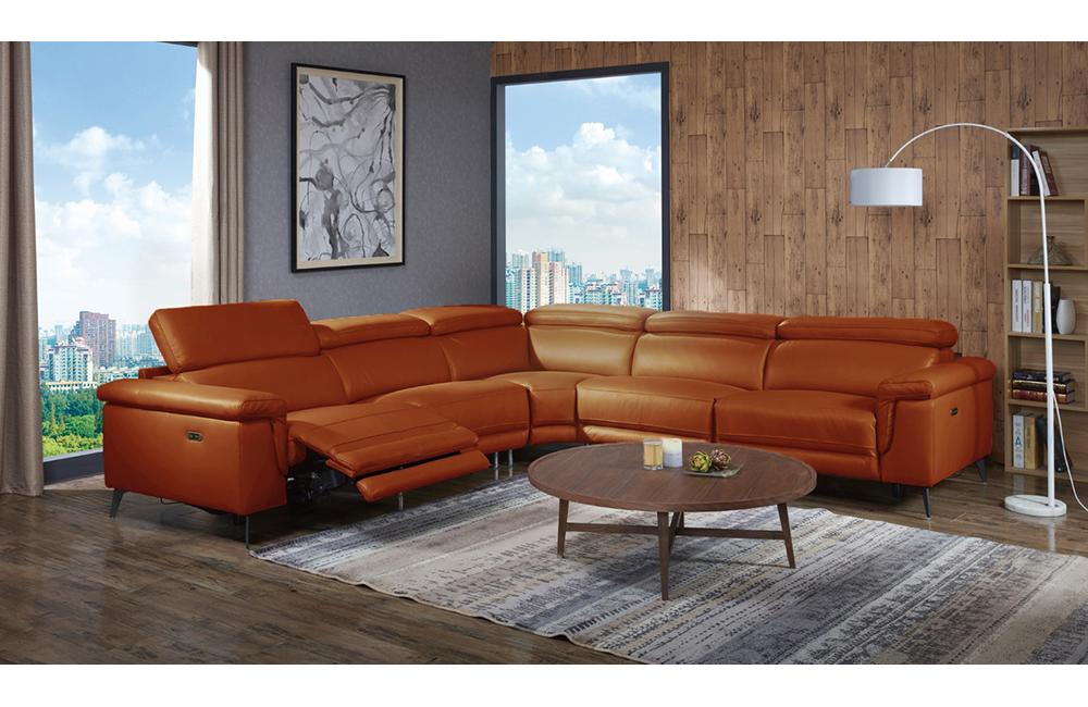 Hazel Orange Leather Sectional Sofa 6676 In A Modern Furniture Fairfield Nj Casa Eleganza Mattress