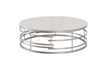 Noble Silver Large Round Cocktail Table with Faux Marble Top