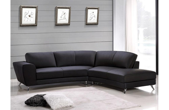 Torri Black Leather Sectional Sofa
