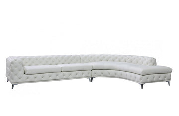 DIvani Casa Kohl Contemporary White RAF Curved Shape Sectional Sofa w/ Chaise