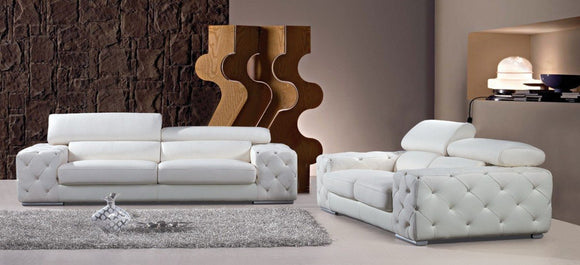 Rowan Modern Tufted Leather Sofa Set with Headrests and Crystals