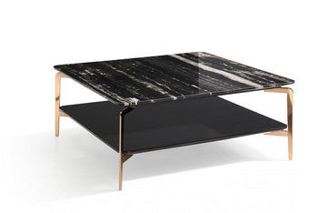 Modrest Dorian Modern Black Marble & Ebony Square Coffee Table