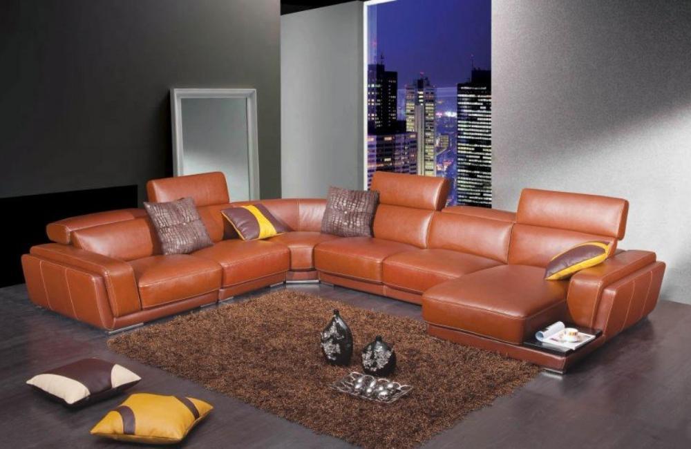 Kenzie Modern Orange Leather Sectional Sofa 6387 In A Furniture Fairfield Nj Casa Eleganza Mattress