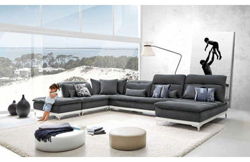 Horizon Modern Gray Fabric & Leather Sectional Sofa