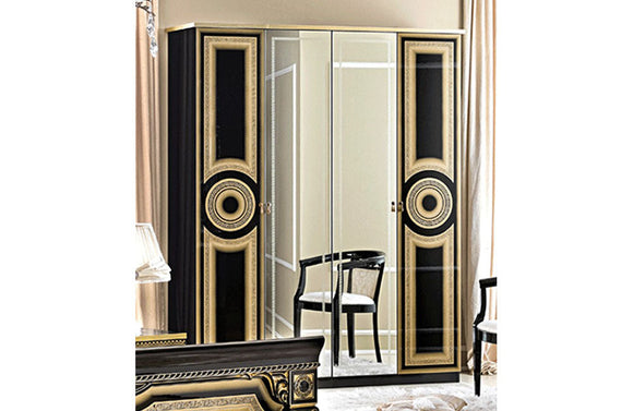 Aida 4-Door Wardrobe Black w/Gold
