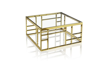 Modrest Stephen Modern Glass & Gold Stainless Steel Square Coffee Table