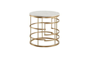 Noble Gold Round End Table with Faux Marble Top