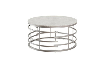 Noble Silver Round Cocktail Table with Faux Marble Top