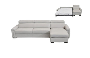 Sacha Modern Leather Reversible Sofa Bed Sectional Light Gray
