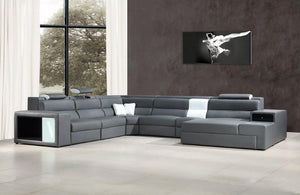 Madilyn Contemporary Bonded Leather Sectional Sofa with Lights