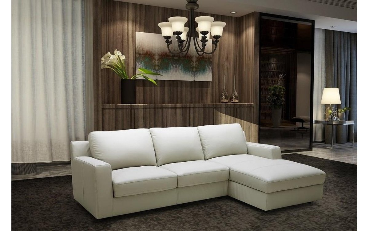 Lauren Light Grey Leather Premium Sectional Sleeper