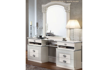 Aida Vanity Dresser, White w/Silver