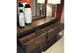 Modern Loft 6 Drawer Asymmetrical Dresser and Mirror Brownstone