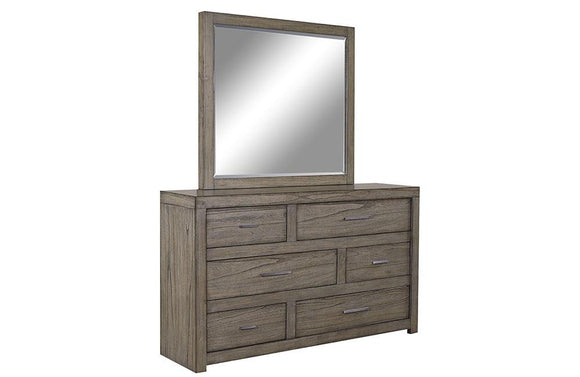 Modern Loft 6 Drawer Asymmetrical Dresser and Mirror Greystone