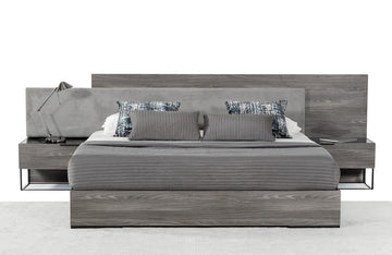 Nova Domus Enzo Italian Modern Grey Oak & Fabric Bed w/ Nightstands