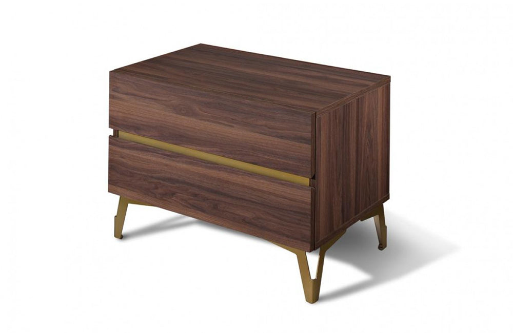 Nova Domus Calabria Modern Walnut & Green Velvet Bed & Nightstands