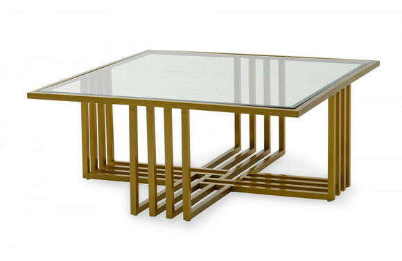Modrest Kodiak Glam Clear Glass and Gold Glass Coffee Table