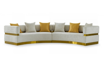 Divani Casa Kiva Glam Beige and Gold Fabric Sectional Sofa