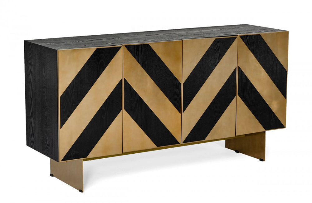 Modrest Perret Glam Black Ash & Brushed Brass Modern Buffet