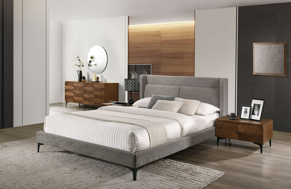Modrest Paula Mid-Century Grey Upholstered Bed