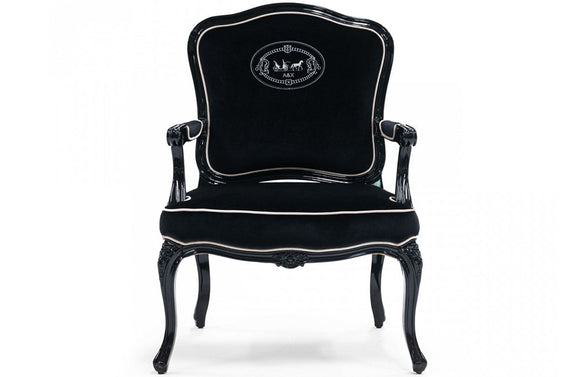 A&X Edmund - Transitional Black Velvet & Black High Gloss Lounge Chair