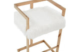Modrest Halifax Modern White Faux Fur and Rosegold Counter Stool