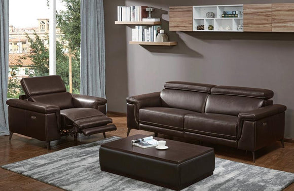 Everly Brown Premium Leather Sofa Loveseat and Chair