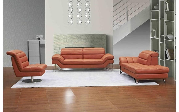 Astro Orange Leather Sofa Set