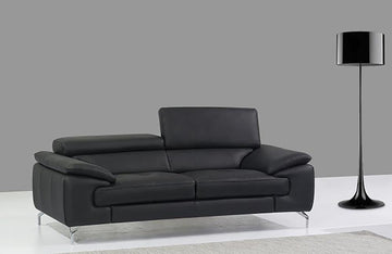 William Premium Leather Loveseat in Black