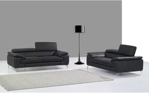 A973 Premium Black Leather Sofa Set