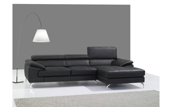 RIALTO Black Premium Leather Sectional Sofa