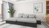 Alpine Two Tone Sectional Sofa Bed and Storage in Grey Fabric and black vinyl bottom