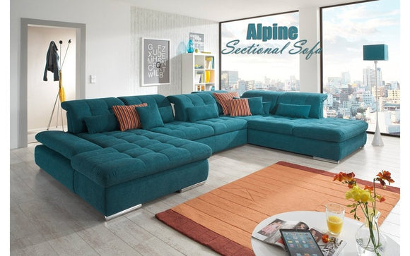 Alpine Fabric Sectional Sofa in Teal