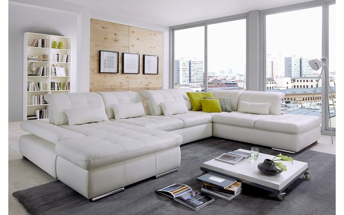 Alpine Sectional Sofa in Punch White Leather (Left Facing Chaise