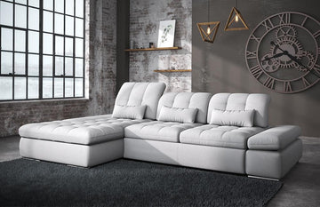 Alpine Fabric Sectional Sofa Bed and Storage in Light Grey Stain Resistant Fabric